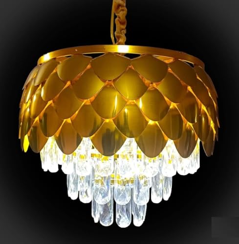 Image of Avior Crystal Chandelier for Living Room Modern Ceiling Light Jhumar for Hall Light for Living Room and Hall Round Jhoomer Show Lights for Home Decoration Ceiling (Gold 400 mm)