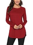 Newchoice Long Sleeve Tops for Women Loose Fit Dressy Tunic Tshirts for Workout Yoga (XXL,Dark Red)