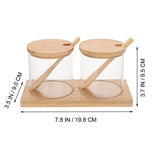 Angoily 1 Conjunto Jarra De Vidro Transparente Com Tampa Colher de Bambu E Madeira Rack Recipiente d