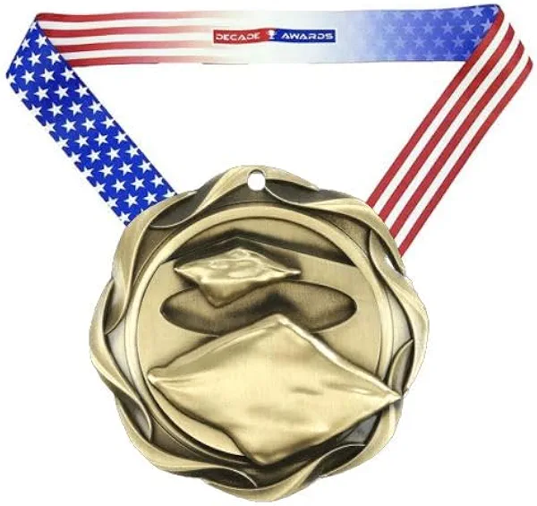 Decade Awards Cornhole Fusion Medal- Gold, Silver or Bronze | Corn Hole Medal with Stars & Stripes Ribbon - 3 Inch Wide