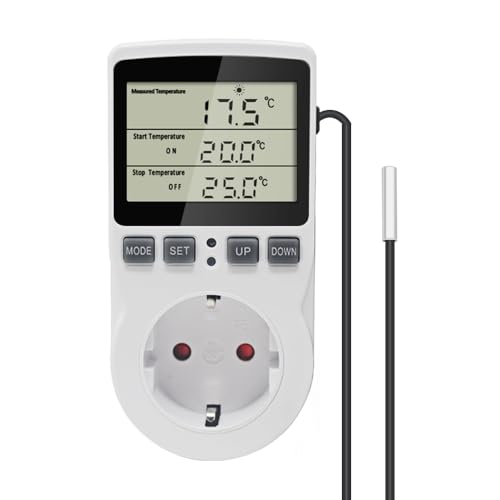 KT3100 Thermostat Numérique Régulateur de Température Prise Prise 230V 16A avec Capteur 3m Chauffage Réfrigérateur Thermostat Régulateur pour Serre...
