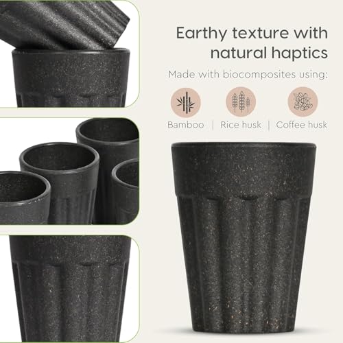 Image of Set of 6 Eco-Friendly Cutting Chai Cups | 100ml Reusable Coffee & Tea Cups | Rice Husk & Bamboo Fiber | Microwave & Dishwasher Safe | Hot & Cold Beverages (Charcol Color)