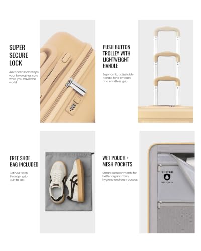 Image of SNITCH Layer 2Pc Set Beige Polypropylene Hard Travel Suitcase - Trolley Bag Set of 2 & Luggage with 8 Wheels, Premium Lock, Wet & Dry Pouch & Free Shoe Bag