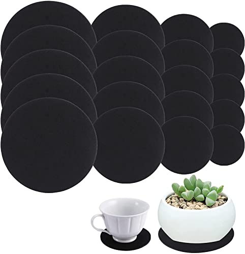 Image of GREENSHEEP Plant Pot Coaster Mat - Reversible Waterproof Round Absorbent Felt Fabric Plant Pad for Gardening Indoor and Outdoor Pots 4 /6 /8 /10 Inch (Black, 20 Pieces)