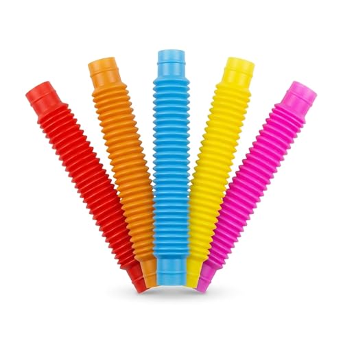 Image of Abley's Pop Tubes Sensory Fidget Toys - Multi-Color Crinkly Stretch Tubes for Kids - STEM Learning & Fine Motor Skills Development - Educational Toy Set (Small - 14 CM, 5 Pcs Set)