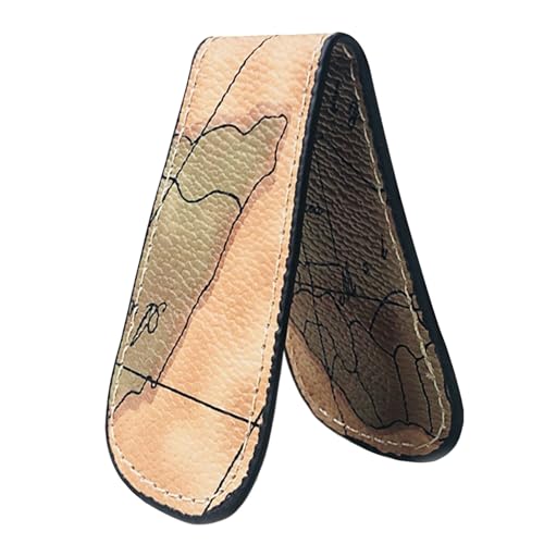 Faux Leather Unisex Map Pattern Mini Faux Leather Magnetic Cash Money Clip Holder Storage Bag, Brown
