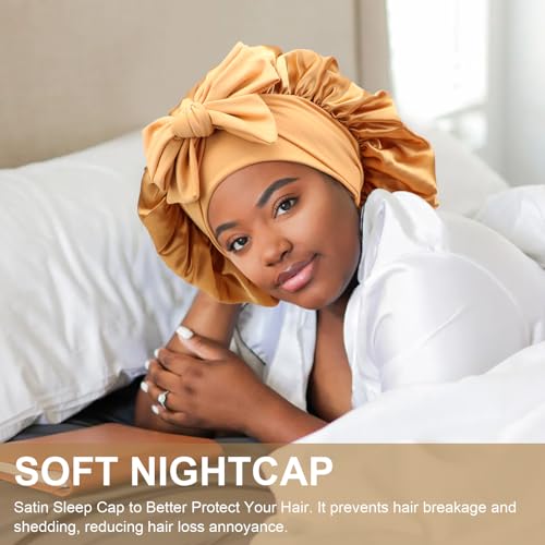 DRESHOW Satin Braid Bonnet for Women Silk Bonnet for Sleeping Sleep Cap with Elastic Tie Band Night Cap for Long Curly Hair Locs - Image 2