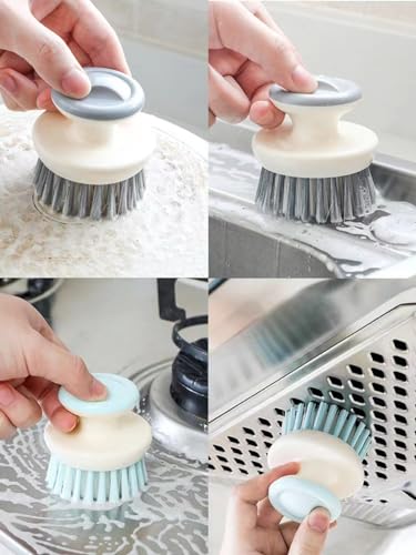 Image of 2Pcs Stainless Steel Wool Scrubber with Handle and 1 Pcs Dish Brush,Heavy Duty Pot Scrubbers Dish Scrubber Cleaning Brush Wash for Kitchen Pots, Grills, Pans, Sink (1+2)