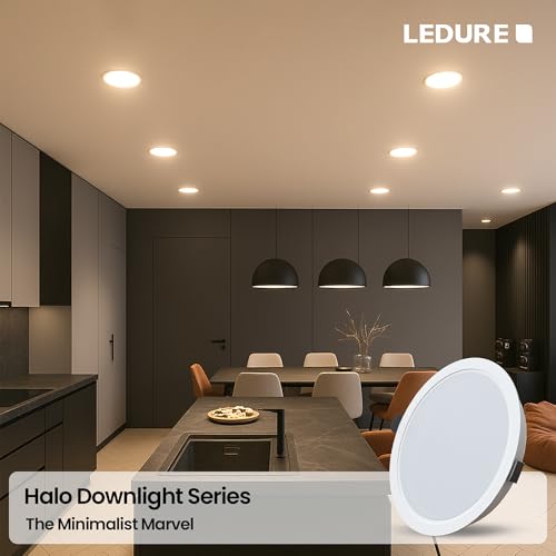 Image of LEDURE Halo 10W Slim Round LED Ceiling Downlight, Recessed Mount Light, Cool White, Indoor Lighting (Pack of 1)