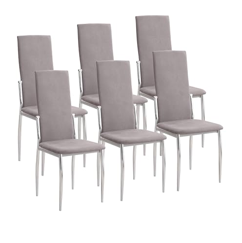 M1C - Pack 6 Sillas de Comedor ZUNIA, Color Beige, Respaldo y Asiento Tapizado Tela Jarama, Patas Cromadas, Sillas Estilo Moderno (Marengo)