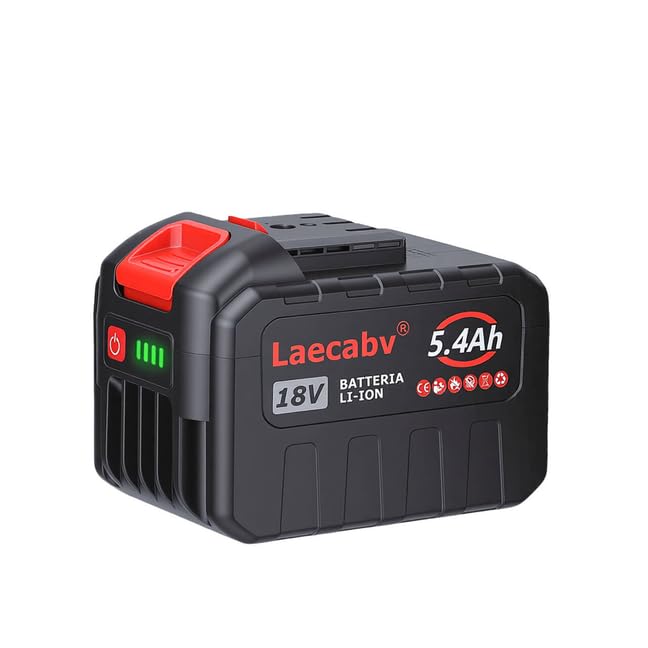 Laecabv Batteria al Litio 18V 5.4Ah di Ricambio, Alta Capacità con Indicatore LED di Carica, Compatibile con Sega Elettrica da 7 Pollici e Prodotti Laecabv (Nero/Rosso)