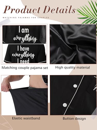 Jecery His and Hers Pajamas Sets Matching Pajamas for Couples Satin Button Pjs Short Sleeve Sleepwear for Women Men2