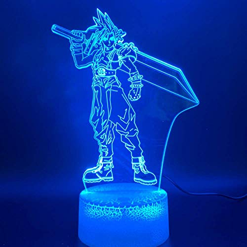 Lámpara De Luz Nocturna Led 3D Final Fantasy Cloud Strife Figura Decoración Para El Hogar Cambio De Color Regalo De Cumpleaños Para Niños Dormitorio Nightlight Cover