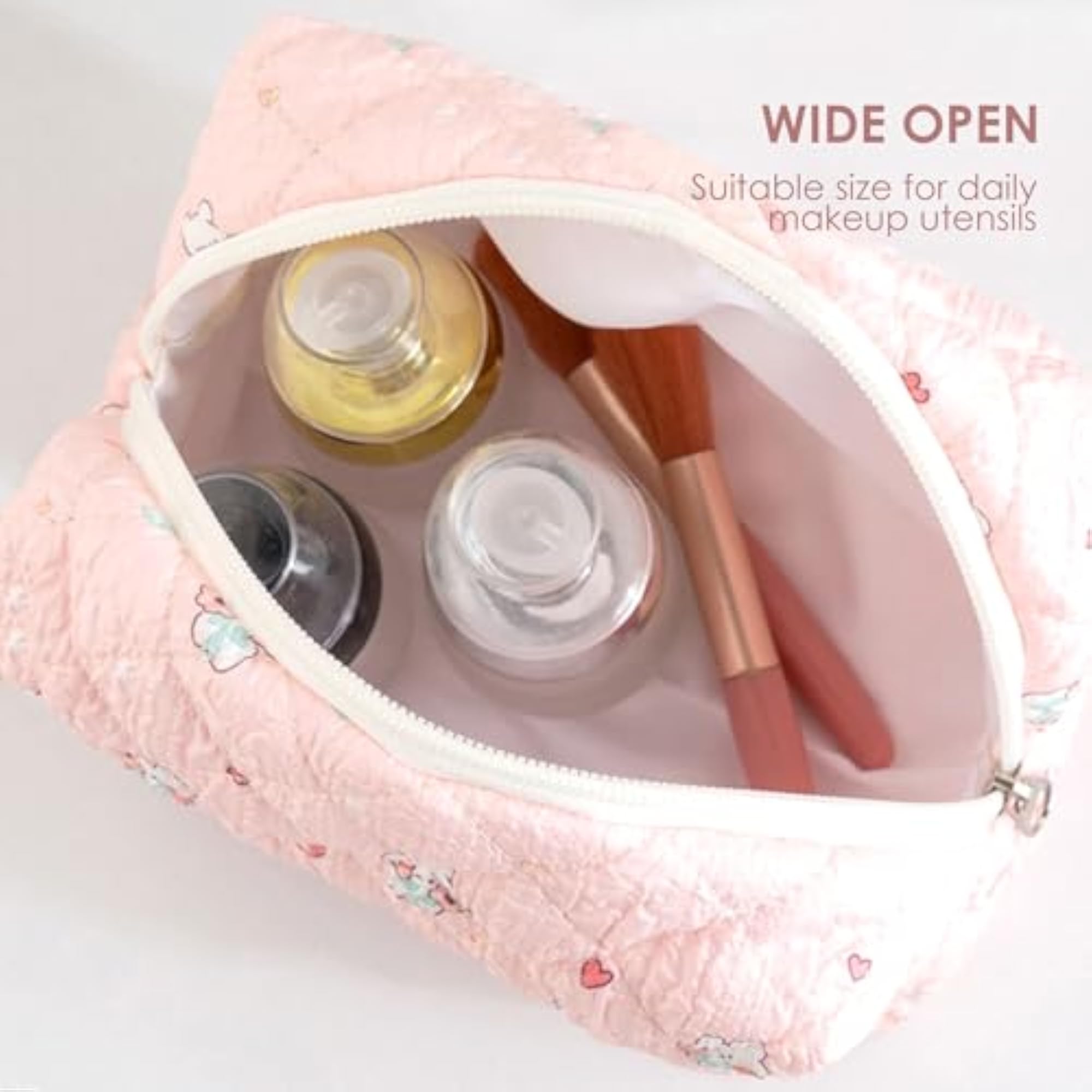 Quilted Makeup Bag, Aesthetic Cosmetic Organiser