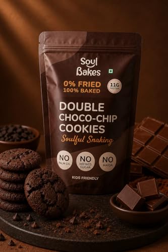 Image of Soul Bakes Double Choco-Chip Baked Cookies | Made with Ragi & Pure Chocolate | No Maida, No Palm Oil, No Refined Sugar | Healthy Cookies | 125 g (pack-2)