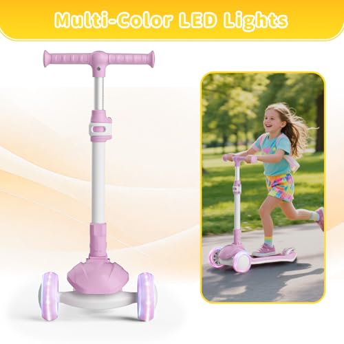 Image of SIMATE 3 Wheel Kick Scooter for Kids Ages 3-12, Light Up Wheels & 3 Adjustable Height Handlebars, Lean-to-Steer & Widen Anti-Slip Deck, Boys & Girls Gift