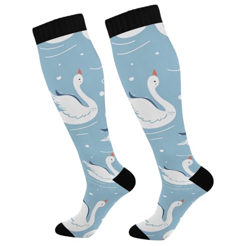 Dussdil Cute Swan Compression Socks for Women Men Cygnus Goose Circulation Long Knee Socks for Sport Gym Stockings Socks