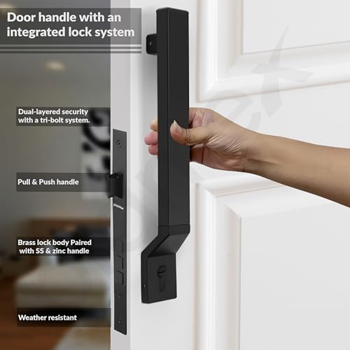 Image of Plantex Door Lock with Handle /15 Inch Door Handle with Lock /Stainless Steel Handle Set for Home /Office /Door Accessories (Pack of 1, Black)