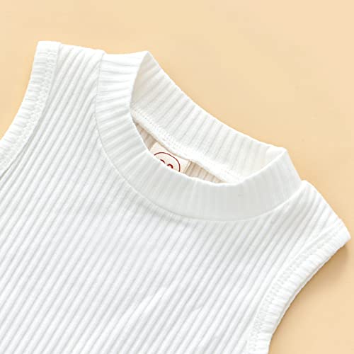 3PCS Infant Baby Girls Sleeveless Vest Rib Knit Shirt Tops + Side Pockets Skirts + Belt Bag Outfit Sets2