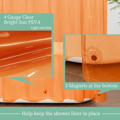 Image of Mrs Awesome Clear Orange Shower Curtain Liner with 3 Magnets, 72x72 Premium Flexible Sturdy Plastic Shower Curtain for Bathroom Lightweight & Waterproof, Clear Orange