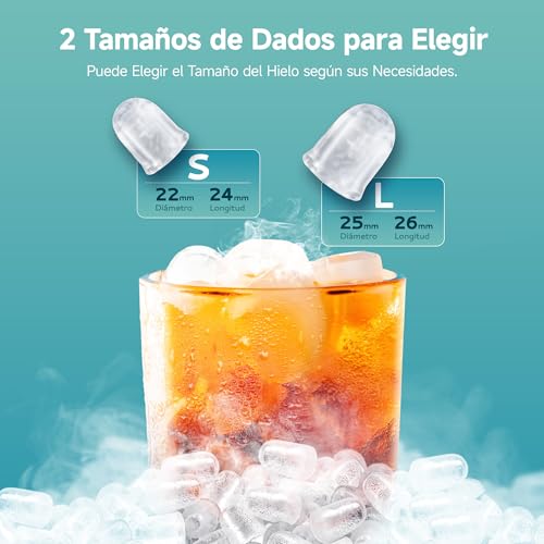 EUHOMY Máquina de hielo pequeña, 9 cubitos de hielo en 6 minutos, 12 kg/24 H, máquina de hielo de acero inoxidable con mango portátil, máquina compacta de hielo autolimpiante para el hogar/cocina - imagen 2