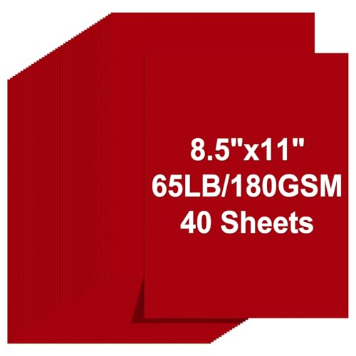 Cardstock 8.5 X 11 40 Sheets Christmas Red Card Stock 65lb/ 180gsm Copy Paper Dark Red Cardstock Printer Paper for Art Drawing Invitations DIY Cards Craft Construction School & Office Supplie