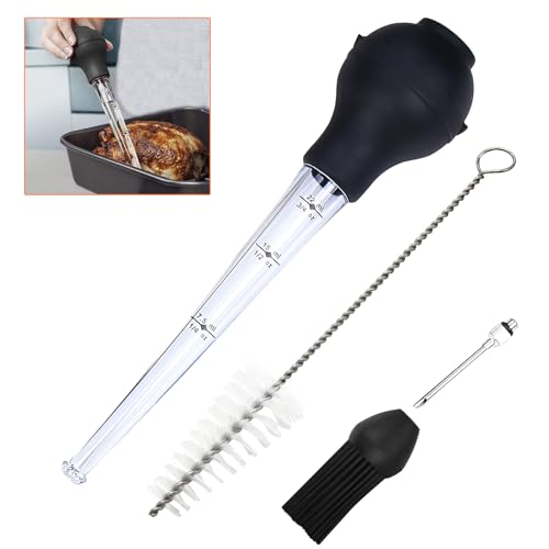 AUSYIWI Jeringa para Carne, Jeringa para Asar, Jeringa para Alimentos, Jeringa de Cocina con Cepillo de Silicona y Cepillo de Limpieza, Inyección de Marinado para Carne de Res, Pollo, Vieiras, Pavo