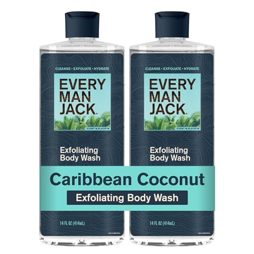 Every Man Jack Exfoliating Men's Body Wash for All Skin Types - Caribbean Coconut - Made with...