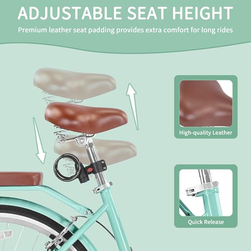 Image of 24 /26 Inch Folding Beach Cruiser Bike for Women, 7-Speed Foldable Bicycle with Basket & Cup Holder, Adult Commuter Bike with Adjustable Seat, Dual V-Brake System