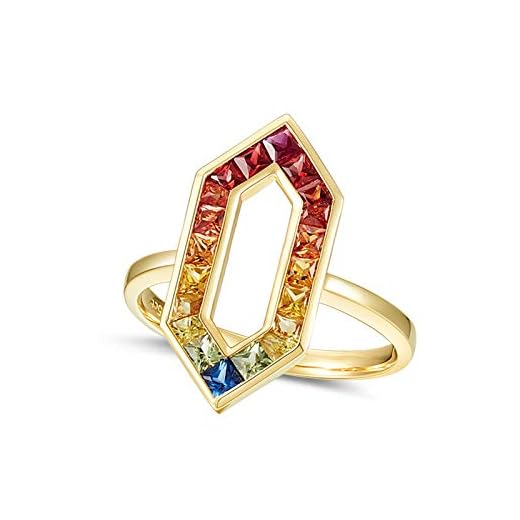 Rubyia Fingerringar för kvinnor 18k guld 1,465 karat regnbåge safir kvadrat med zirkon pil storlek H½ till V½ e 18ct guld, O 1/2, cod. RUM20Z23619
