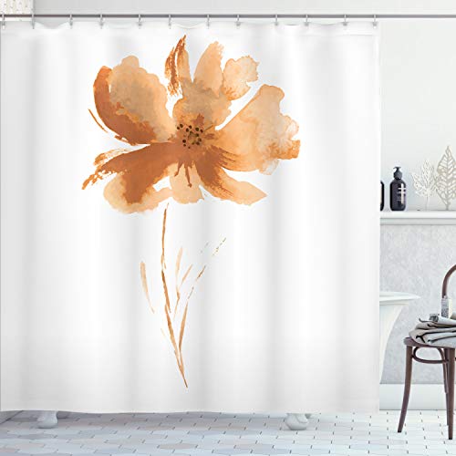 Ambesonne Watercolor Flower Shower Curtain, Single Poppy Flower on Plain Clear Background Nature Inspired Romantic, Cloth Fabric Bathroom Decor Set with Hooks, 69