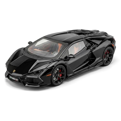 Image of Lamborghini Revuelto 1:24 Scale Die-Cast Car Model Black - Scissor Doors Sound Light Pull-Back Alloy Metal Collectible Toy Car for Kids Collectors