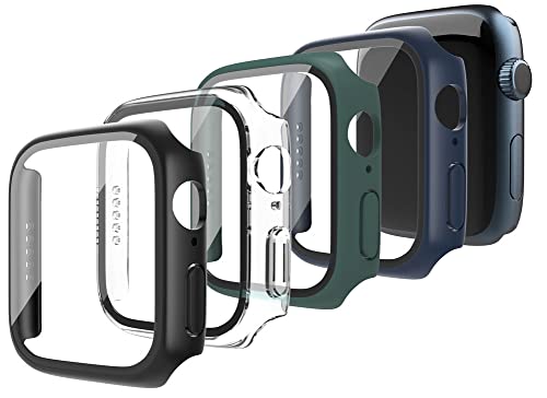 [4 Pack] 45mm Case for Apple Watch Series 7, Tempered Glass Screen Protector with Bumper Full Protective Hard Cover Case for Apple Watch Series 7 Screen Protector PC Case 45mm
