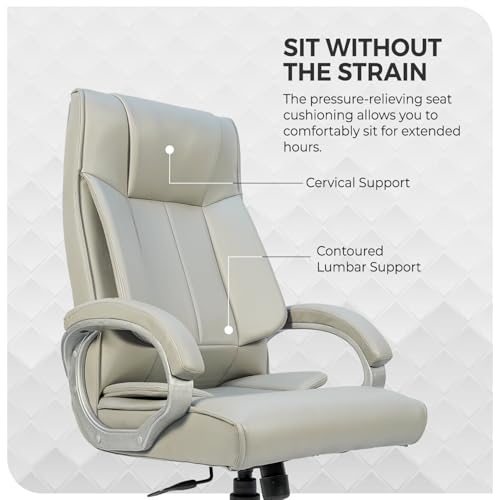 Image of CELLBELL BossPro Fabric Office Chair High Back Ergonomic Executive Boss Chair with Memory Foam Cushion Lumbar Support Chrome Base Hydraulic Tilt Rocking Function 120kg Capacity (White)