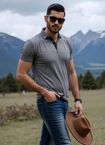 Mens Polo Golf Shirts Casual Short Sleeve Button Up Collared T-Shirt Fashion Work Business Tee Tops3