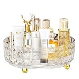 SKwoker 360 Rotating Makeup Organizer for Vanity, Diamond Pattern Skincare Organizer Perfume Lazy Susan Organizer Bathroom Makeup Countertop Spinning Holder, Cosmetic Storage Display Cases (Clear)