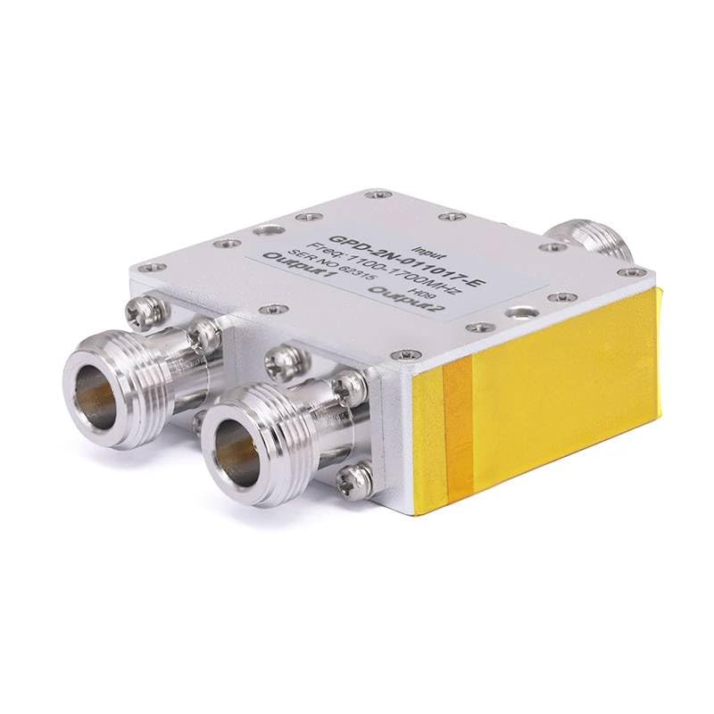2-Way N Power Divider, DC Block Output, 1.1-1.7 GHz, 30W Rated, Aluminum Housing