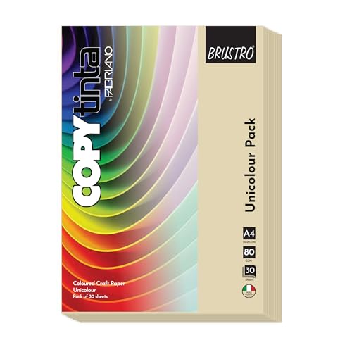 Image of BRUSTRO Copytinta Coloured Craft Paper A4 Size 80 GSM Ivory Shade (Avorio), 30 Sheets Pack | Double Side Colored, Ideal for Origami, Scrapbooking, Making Card, DIY Art & Craft.