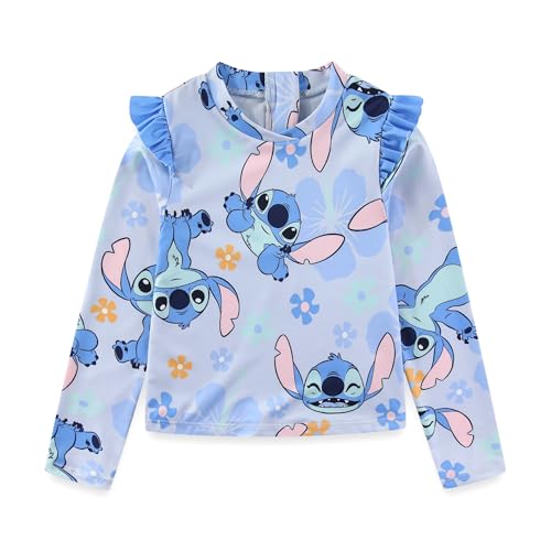 Image of Disney Minnie Mouse Stitch Girls UPF 50+ Long Sleeve Rash Guard and Bikini 2-Piece Swimsuit Set for Toddler to Big Kids