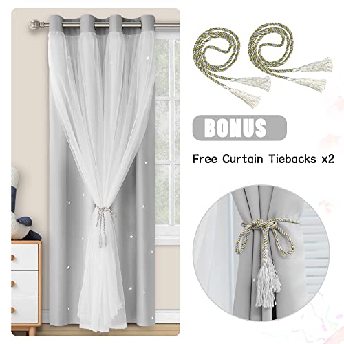 Weltop Nursery Curtains 63 Inch Length Mix & Match Star Curtains Room Darkening Window Treatments Panels Aesthetic Bedroom Kids Room Decor With 2 Tie Backs Included, Silver Grey, 52"W X 63"L, 1 Pair #TOP6