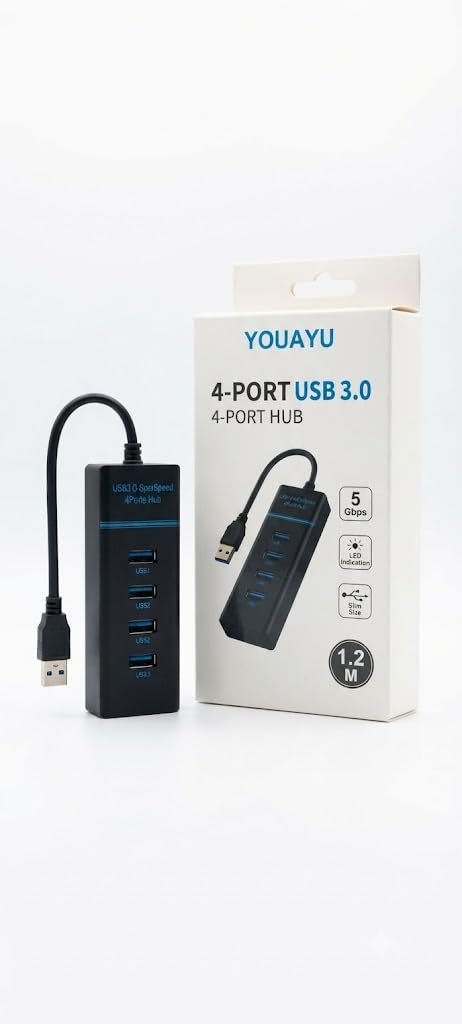 usb 3.0 4-port hub with 1.2m cable, led indicator, 5gbps | usb 3.0 hub with 4 ports, 1.2m cable and led indicator for connecting compatible usb devices (1 piece, black)