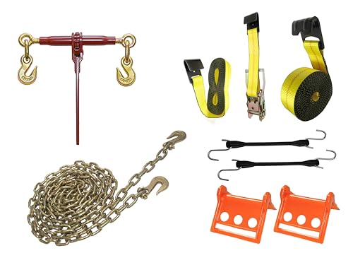 Flatbed Hauling Starter Kit for Cargo Control Transport | Securement Essentials Trucking Equipment (Kit Includes: 5/16" Binder Chain, Ratchet Binder, Corner Protection, Flat Hook Tie Down Assemblies)