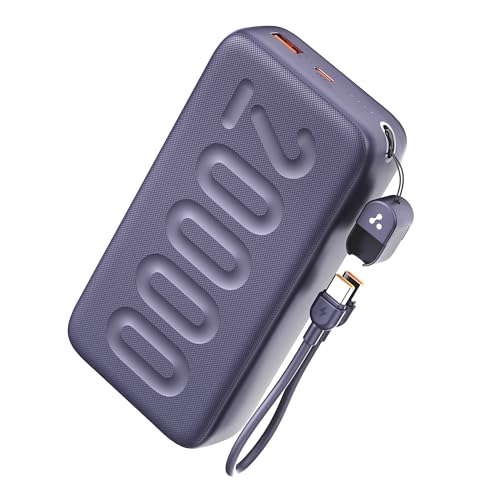 Image of Ambrane 20000mAh Powerbank with in-Build Type C Cable, 22.5W Fast Charging, USB & Type C Output, Power Delivery, Quick Charge for iPhone, Android Mobile & Tablets, Earbuds, (Stylo N20, Purple)