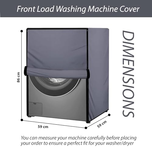 Image of Waterproof & Dustproof Top Front Load Washing Machine Cover for 6 kg 6.5 kg 7kg & 7.5 kg Compatible for IFB LG Samsung Whirlpool Bosch Haier | Siemensfor with Pipe Holes (Grey)