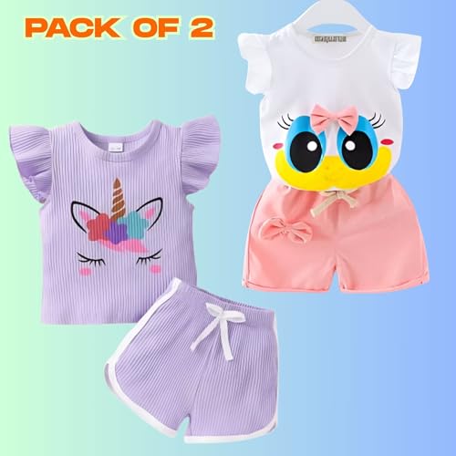 Image of 4YOU DRESSES Beautiful Cotton Blend Fabric Top and Shorts For Girls(Pack Of 2)