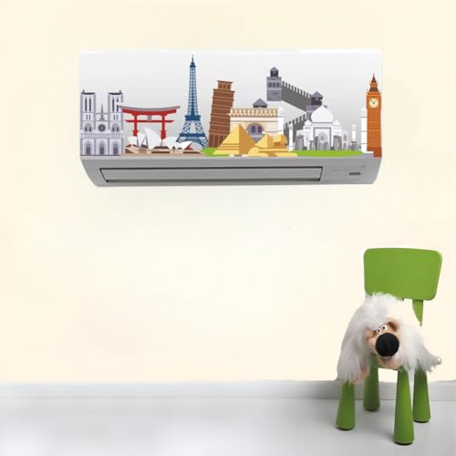 Image of Akki World Monuments AC Sticker | Travel Theme Air Conditioner Vinyl Decal | Famous Landmarks Wall & AC Decoration Sticker