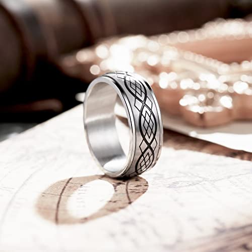 Image of King Will 316L Stainless Steel Spinner Ring for Men Women- 8mm Width Fidget Ring with Dragon /Celtic Knot Pattern, Stress Anxiety Relief Comfort Fit Wedding Band