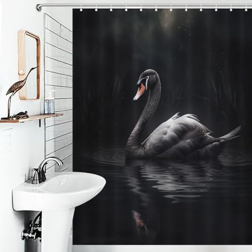 Rideau de douche cygne imperméable en polyester lavable 140x183cm pour baignoire - 6