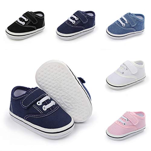 Toddler Boys Canvas Shoes with Velcro Hook and Loop,Anti-Slip Rubber Sole for Infant,Walking Shoes for 0-18 Months Girl