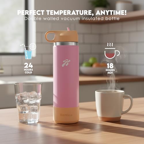 Image of VBOTT GENFLASK-FIGO - 800 ml |Thermosteel Flask with Straw Sipper with Finger Loop| SS 304 Water Bottle|Hot /Cold-18 /24 hrs|Insulated Bottles| Peach /Pink Colour |Multipurpose